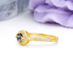 Distinctive Pavé Set 4 Prong Round Cut Black Rutilated Quartz Wedding Ring - Additional view