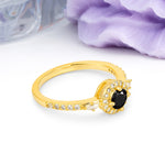 Distinctive Pavé Set 4 Prong Round Cut Black Onyx Wedding Ring - Additional view