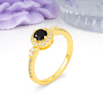 Distinctive Pavé Set 4 Prong Round Cut Black Onyx Wedding Ring - Additional view