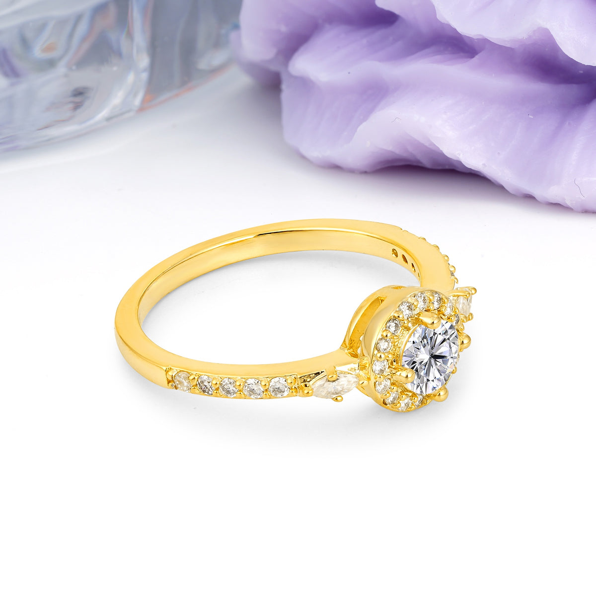 Distinctive Pavé Set 4 Prong Round Cut Lab Diamond Wedding Ring - Additional view