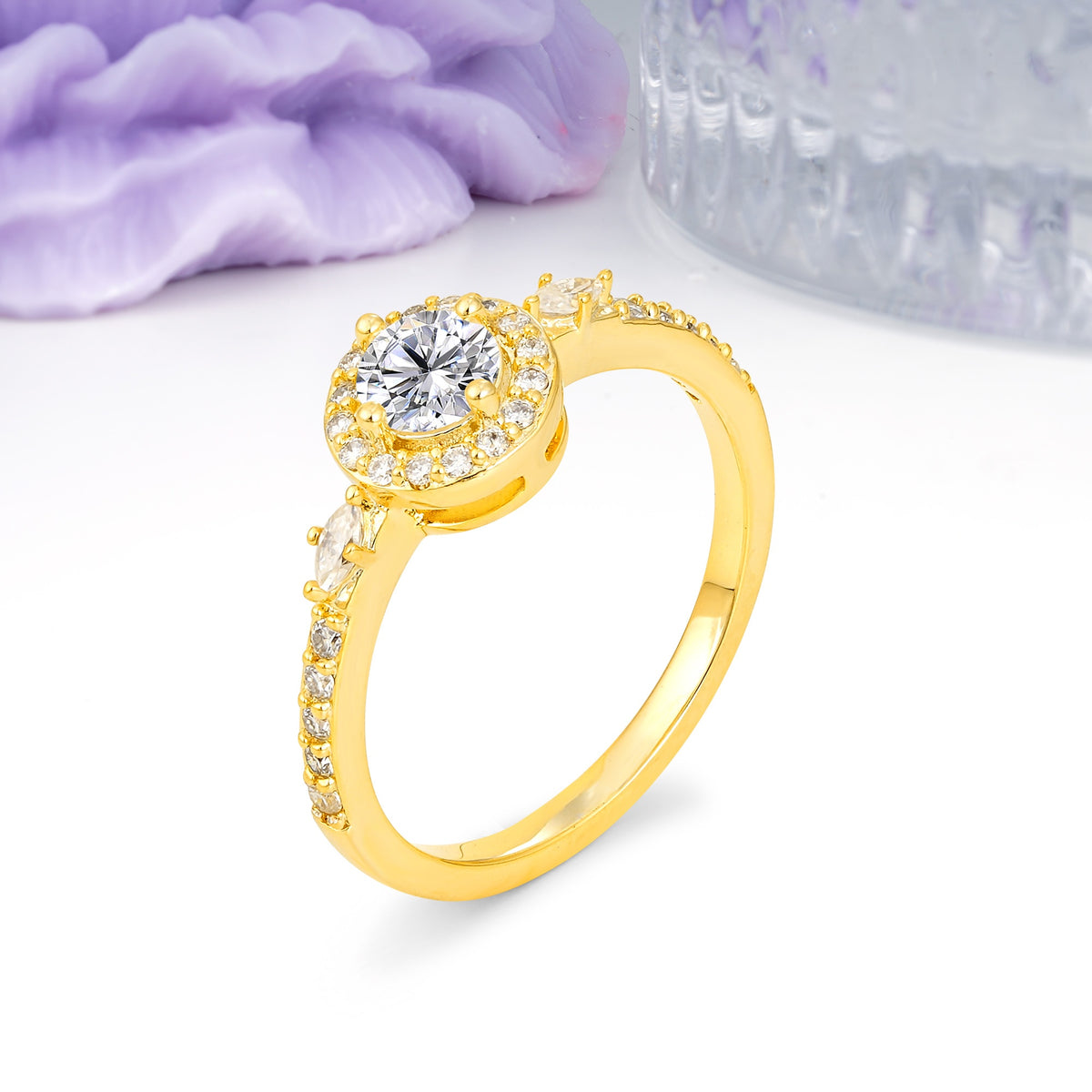 Distinctive Pavé Set 4 Prong Round Cut Lab Diamond Wedding Ring - Additional view