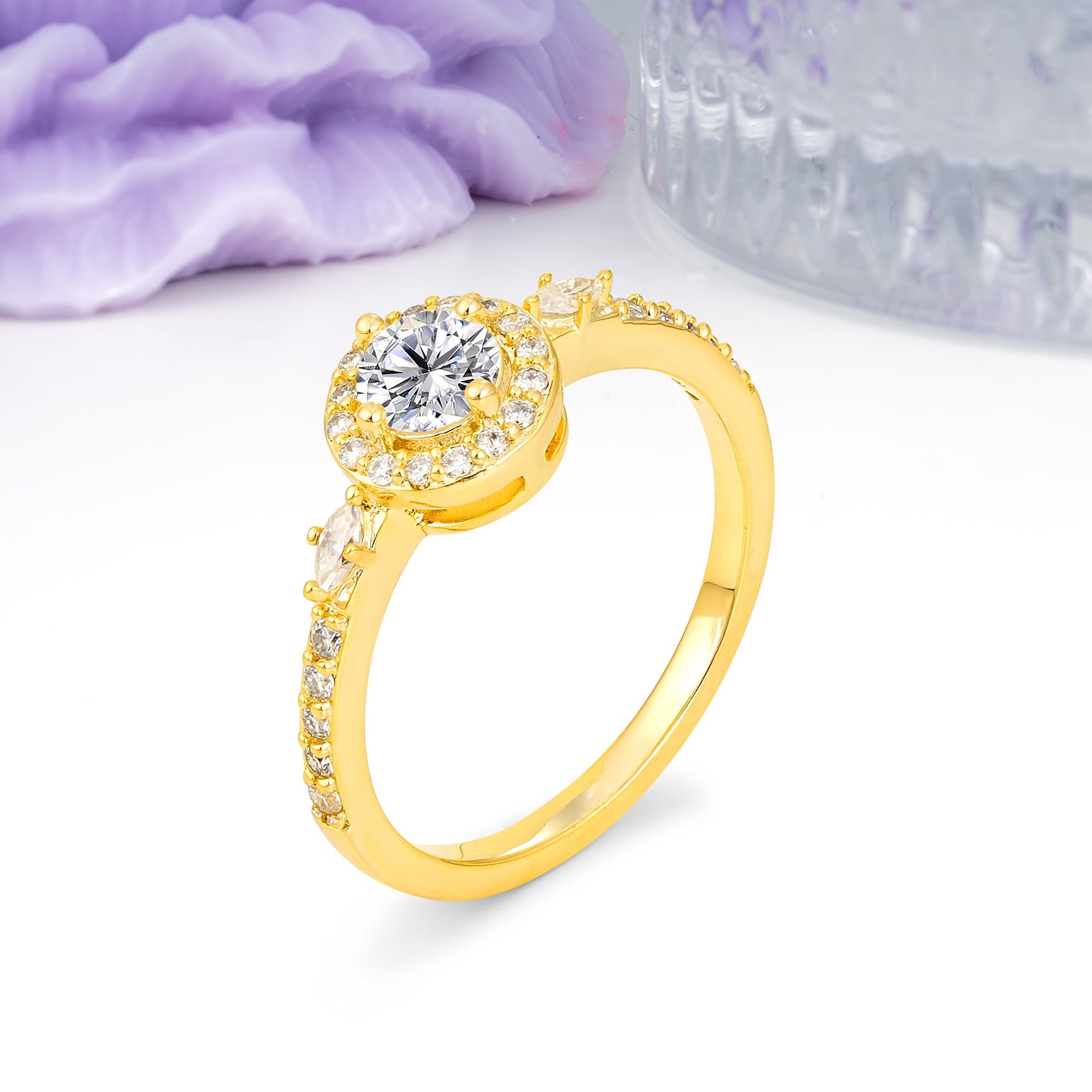 Distinctive Pavé Set 4 Prong Round Cut Lab Diamond Wedding Ring - Additional view