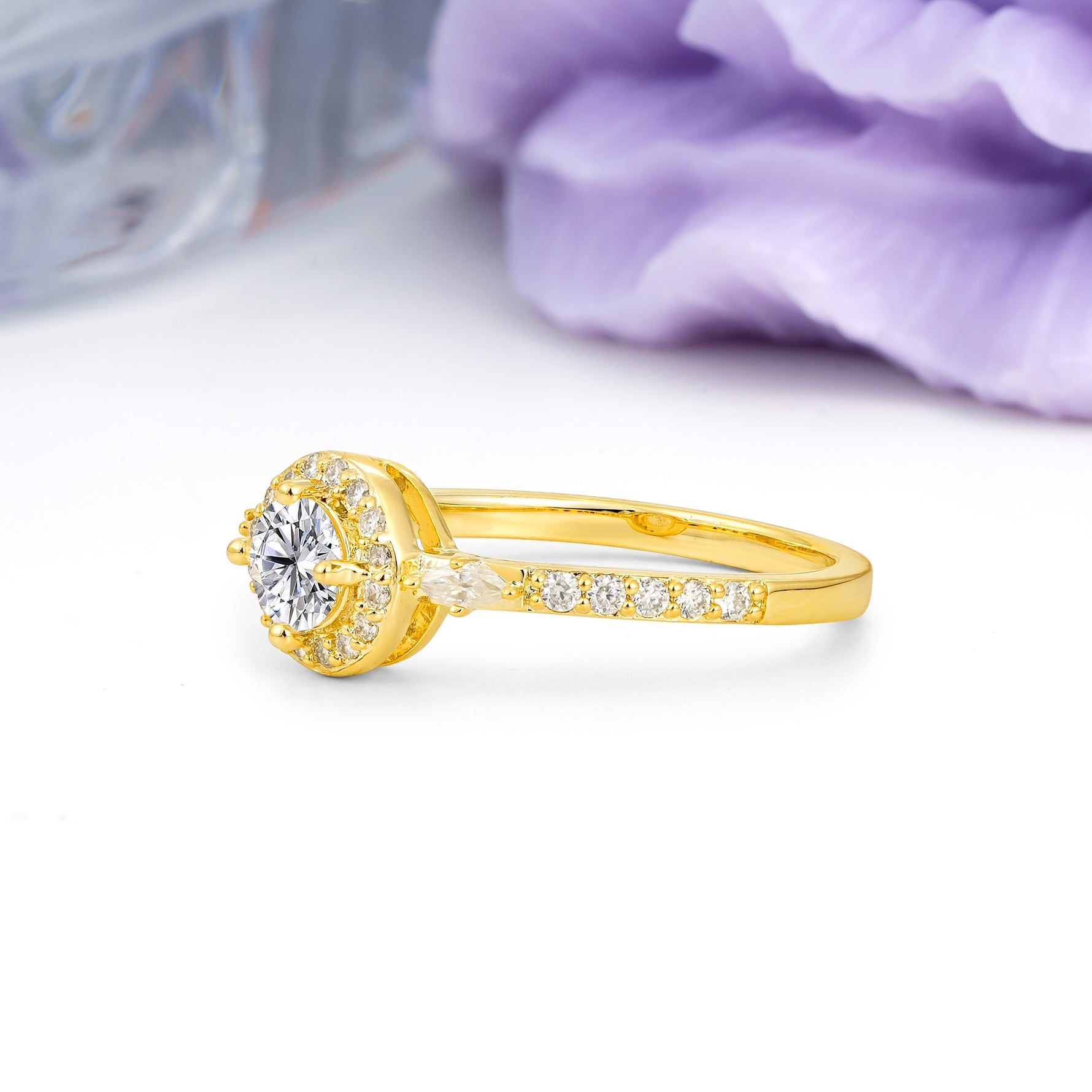 Distinctive Pavé Set 4 Prong Round Cut Lab Diamond Wedding Ring - Additional view
