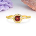Distinctive Pavé Set 4 Prong Round Cut Garnet Wedding Ring - Additional view
