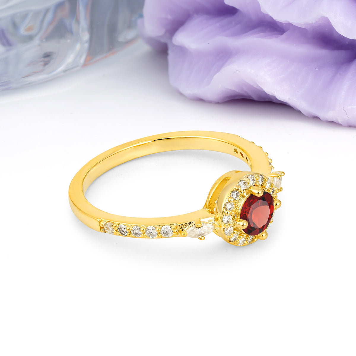 Distinctive Pavé Set 4 Prong Round Cut Garnet Wedding Ring - Additional view
