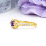 Distinctive Pavé Set 4 Prong Round Cut Amethyst Wedding Ring - Additional view