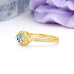 Distinctive Pavé Set 4 Prong Round Cut Aquamarine Wedding Ring - Additional view
