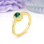 Distinctive Pavé Set 4 Prong Round Cut Emerald Wedding Ring - Additional view