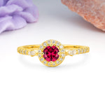 Distinctive Pavé Set 4 Prong Round Cut Ruby Wedding Ring - Additional view