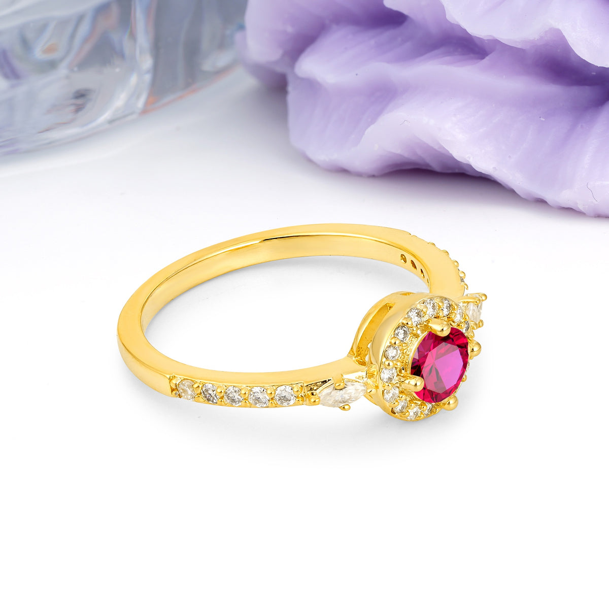Distinctive Pavé Set 4 Prong Round Cut Ruby Wedding Ring - Additional view