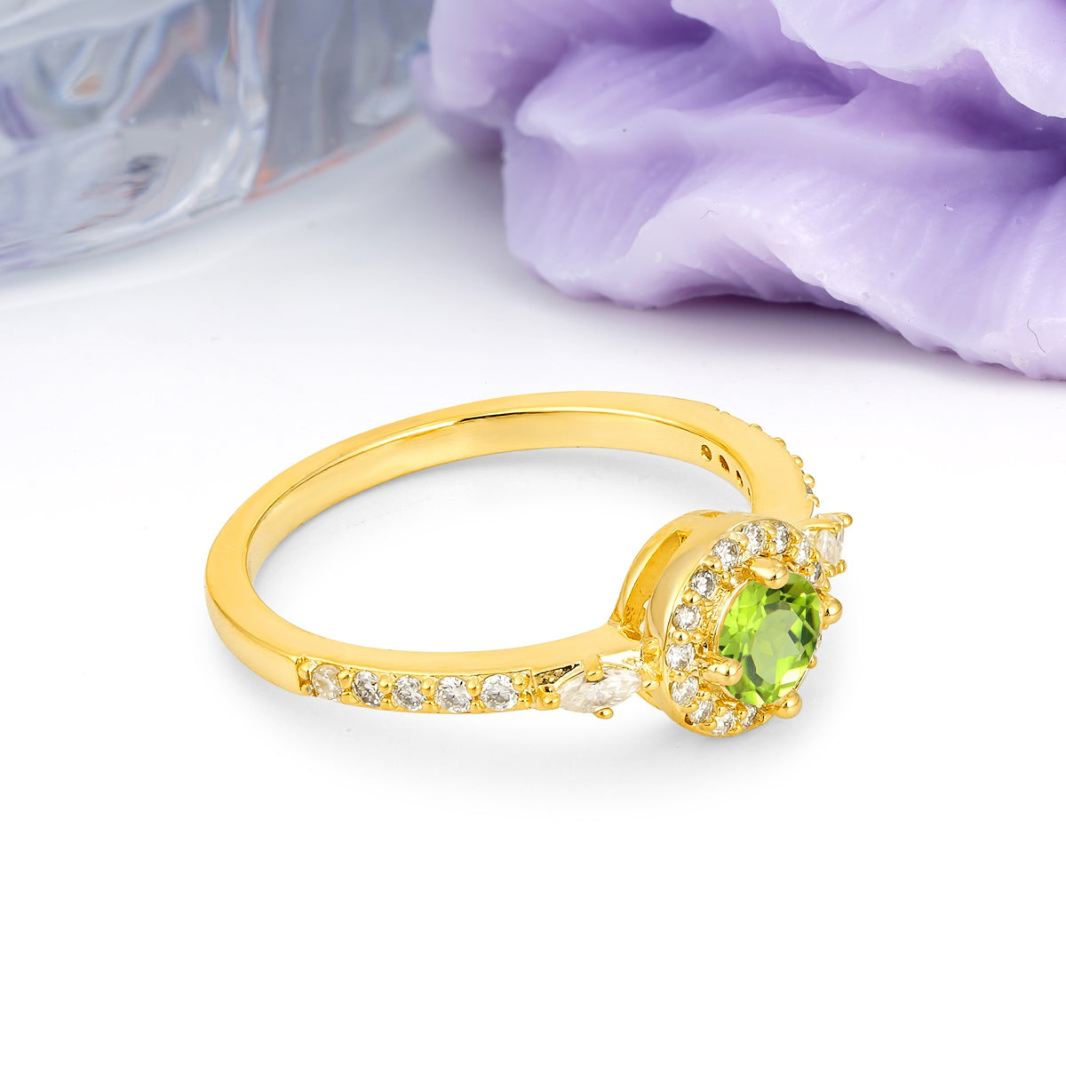 Distinctive Pavé Set 4 Prong Round Cut Peridot Wedding Ring - Additional view