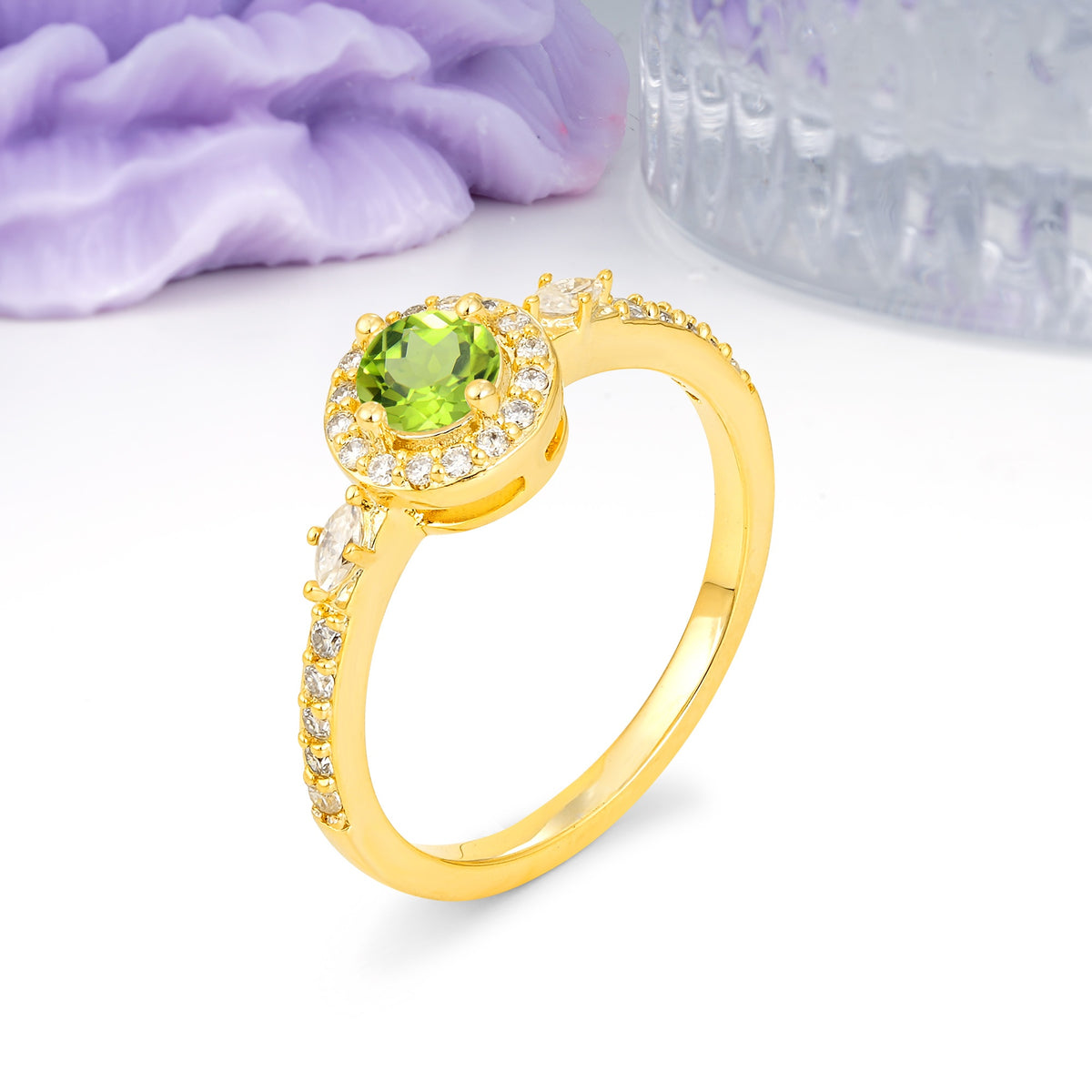 Distinctive Pavé Set 4 Prong Round Cut Peridot Wedding Ring - Additional view