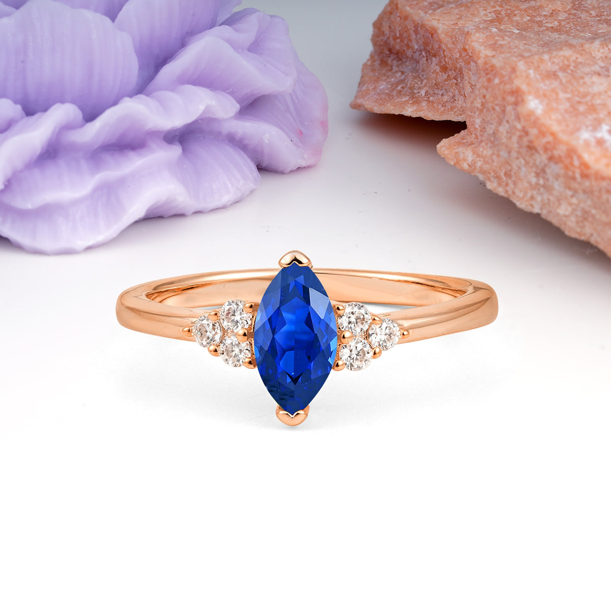 Luxurious Classic 2-Prong Marquise Cut Sapphire Engagement Ring - Additional view