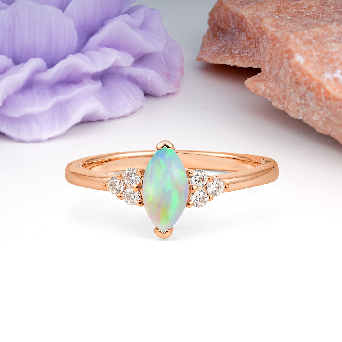 Luxurious Classic 2-Prong Marquise Cut Fire Opal Engagement Ring - Additional view