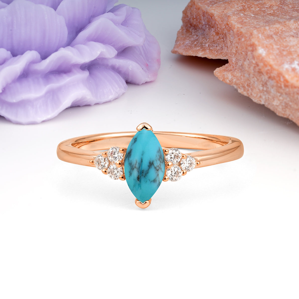 Luxurious Classic 2-Prong Marquise Cut Turquoise Engagement Ring - Additional view