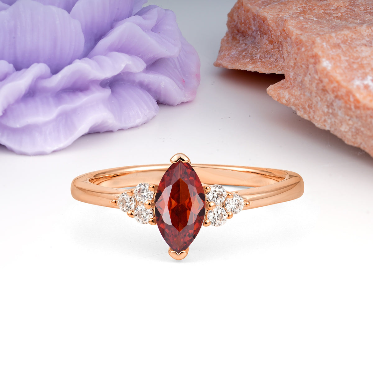 Luxurious Classic 2-Prong Marquise Cut Garnet Engagement Ring - Additional view