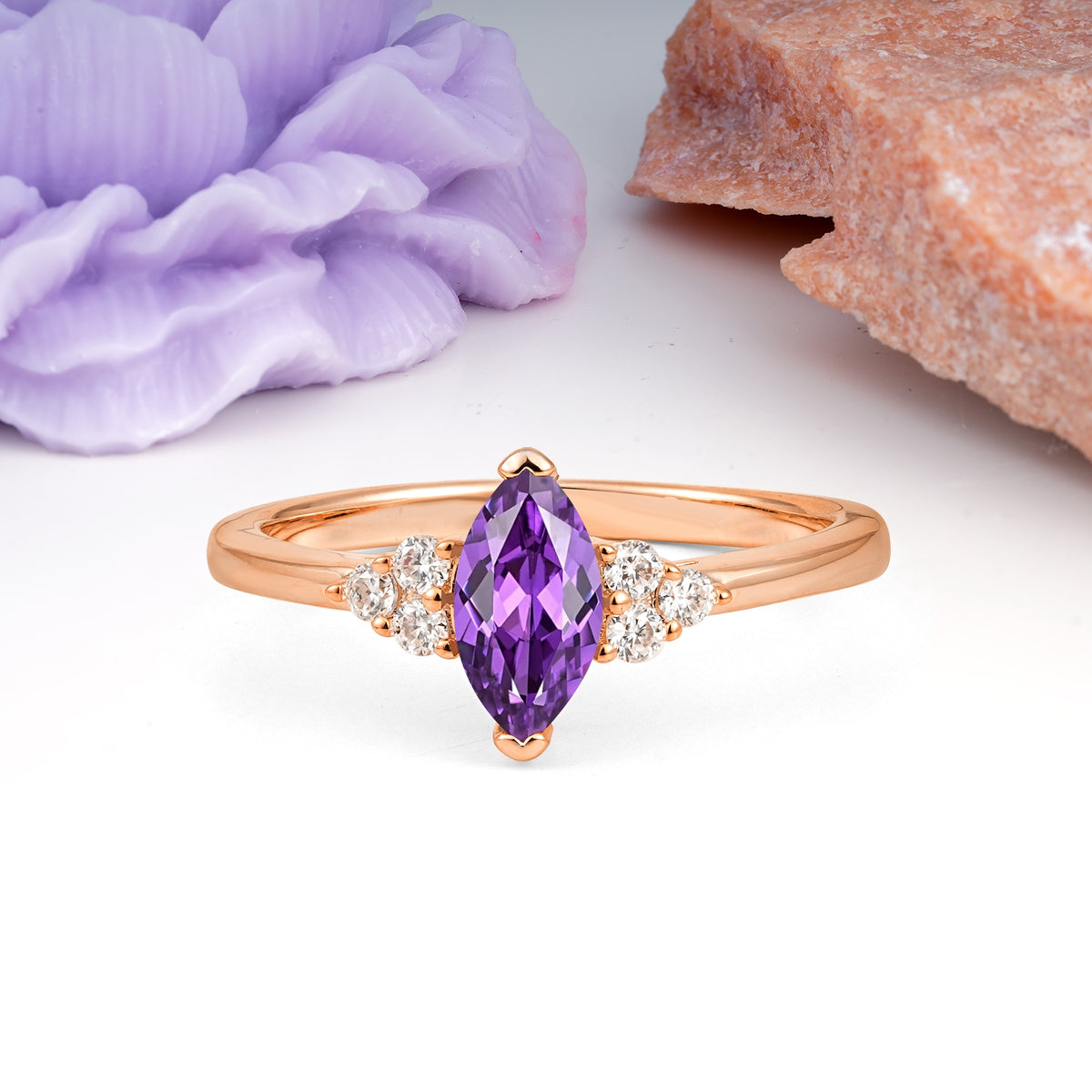 Luxurious Classic 2-Prong Marquise Cut Amethyst Engagement Ring - Additional view