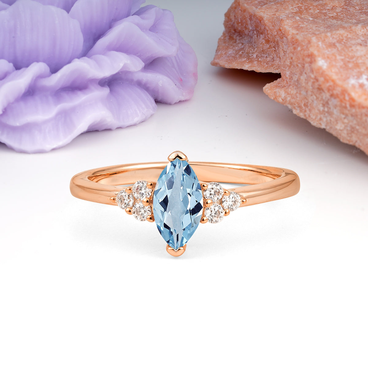 Luxurious Classic 2-Prong Marquise Cut Aquamarine Engagement Ring - Additional view