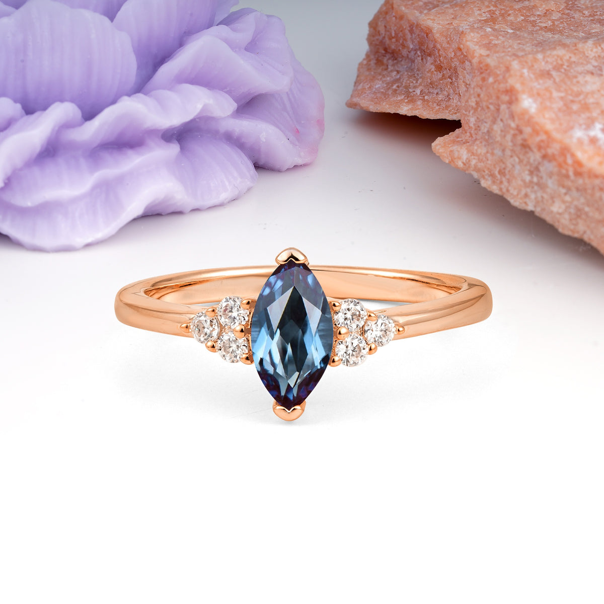 Luxurious Classic 2-Prong Marquise Cut Alexandrite Engagement Ring - Additional view