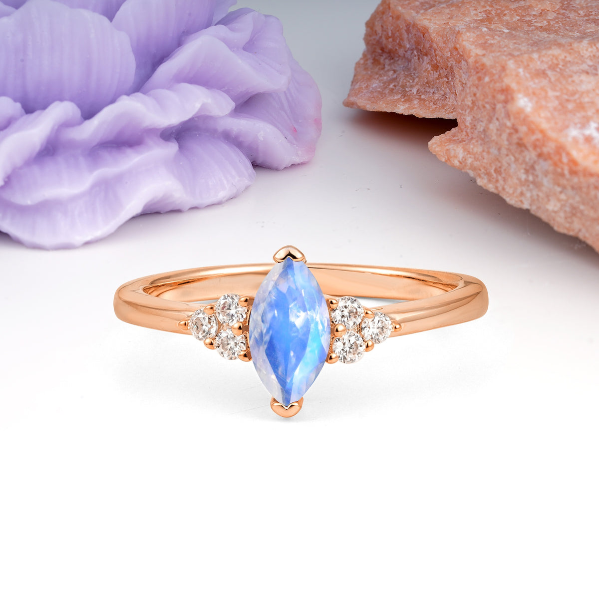 Luxurious Classic 2-Prong Marquise Cut Moonstone Engagement Ring - Additional view
