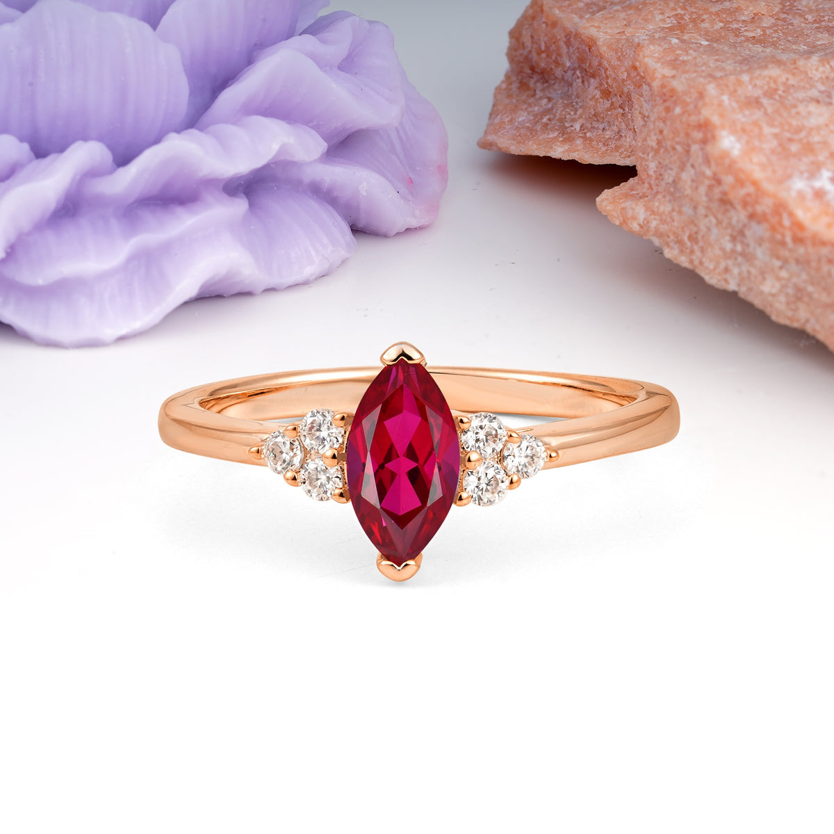 Luxurious Classic 2-Prong Marquise Cut Ruby Engagement Ring - Additional view