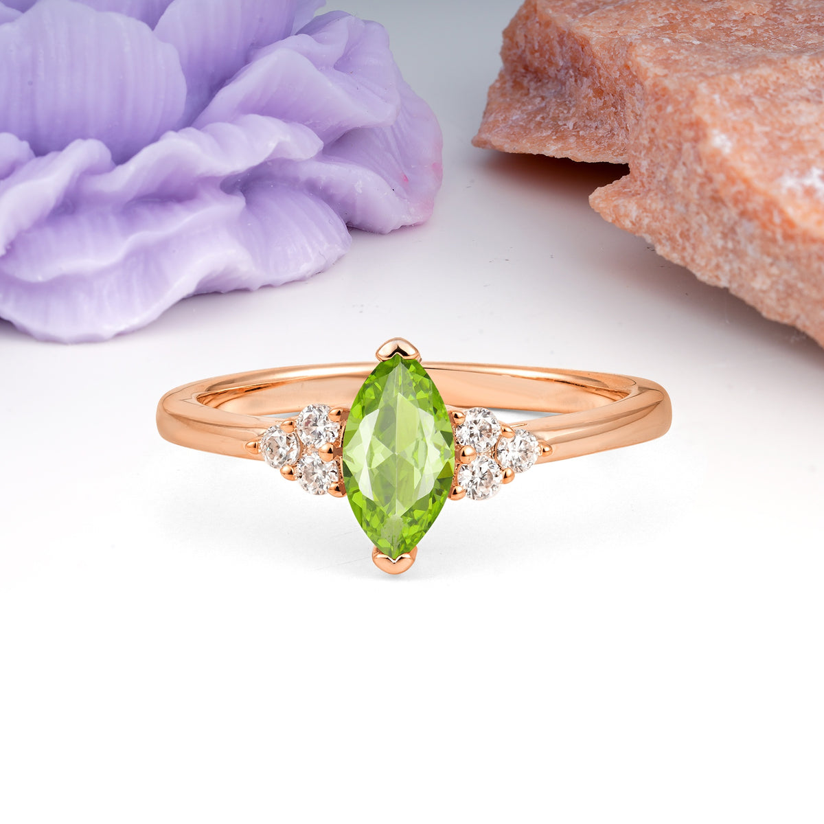 Luxurious Classic 2-Prong Marquise Cut Peridot Engagement Ring - Additional view