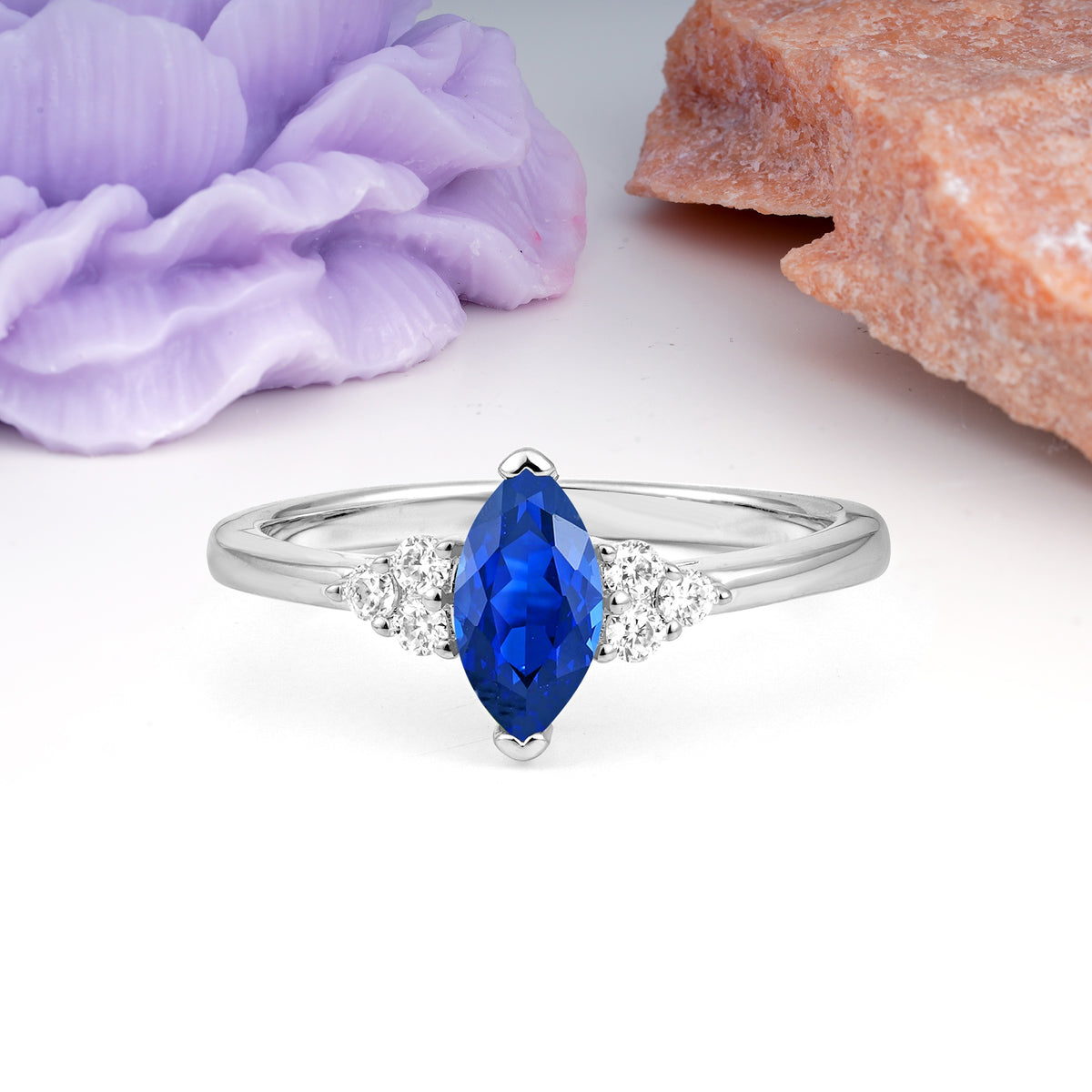 Luxurious Classic 2-Prong Marquise Cut Sapphire Engagement Ring - Additional view