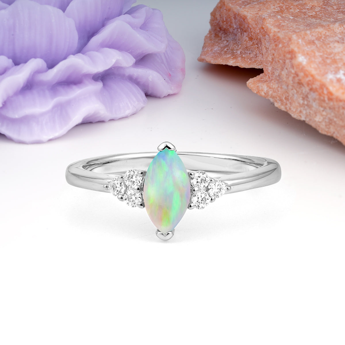 Luxurious Classic 2-Prong Marquise Cut Fire Opal Engagement Ring - Additional view