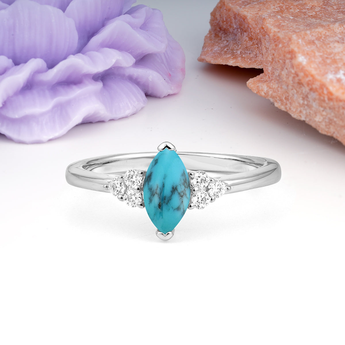 Luxurious Classic 2-Prong Marquise Cut Turquoise Engagement Ring - Additional view