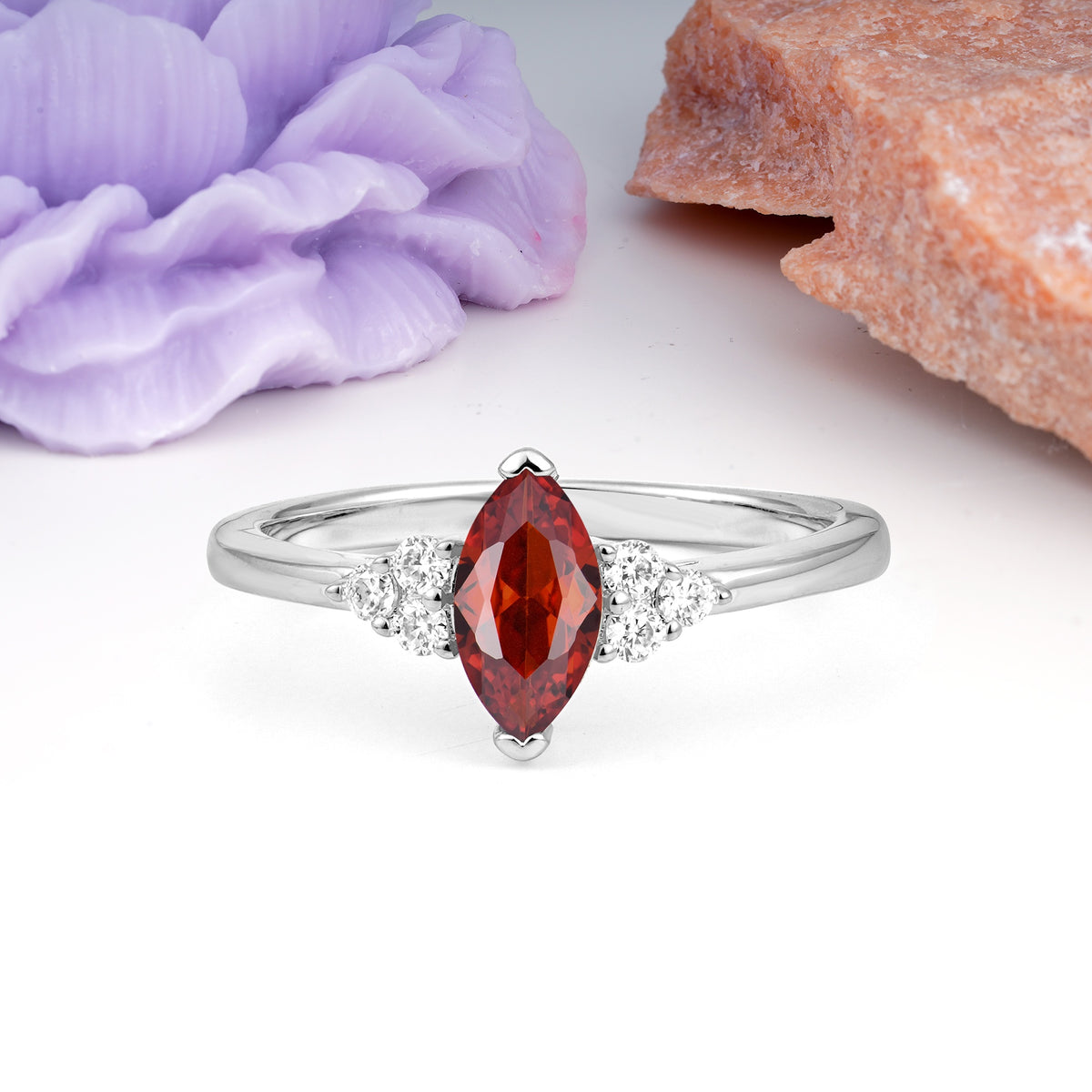 Luxurious Classic 2-Prong Marquise Cut Garnet Engagement Ring - Additional view