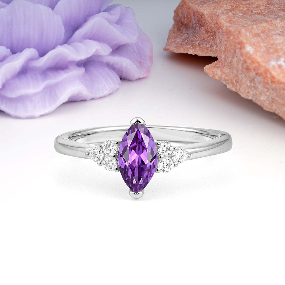 Luxurious Classic 2-Prong Marquise Cut Amethyst Engagement Ring - Additional view