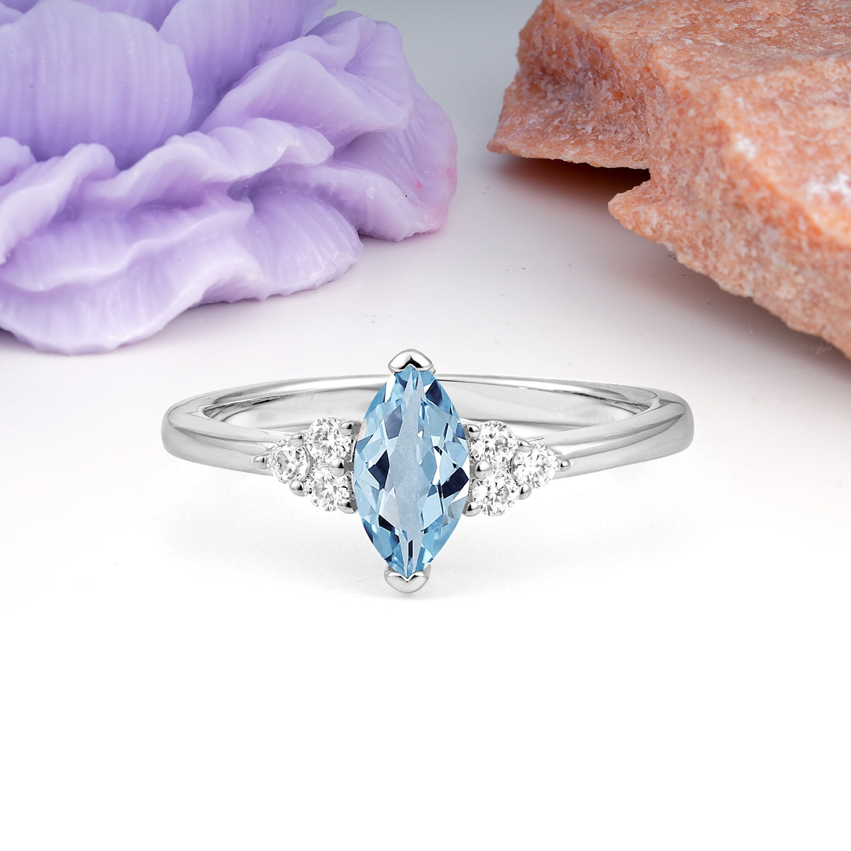 Luxurious Classic 2-Prong Marquise Cut Aquamarine Engagement Ring - Additional view