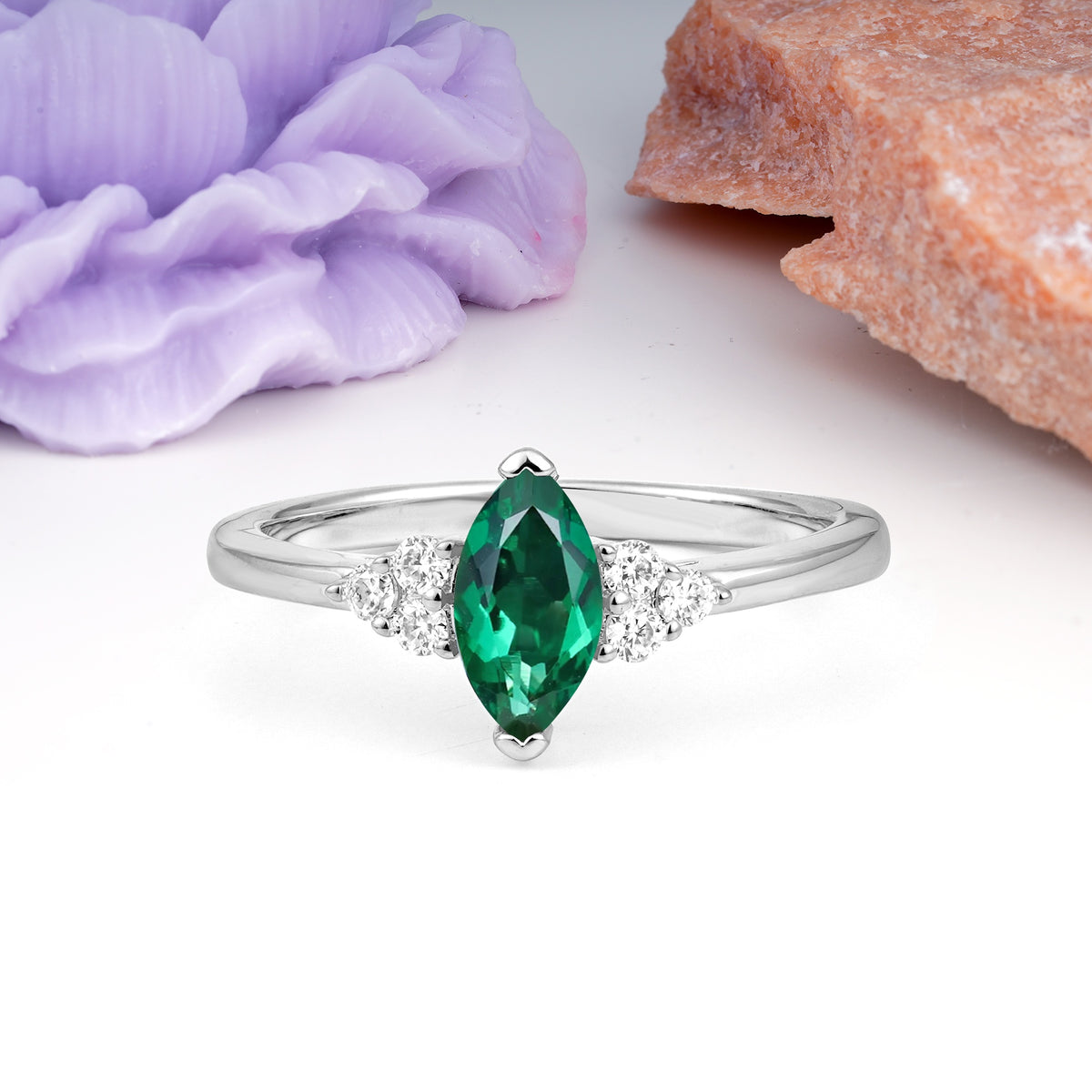 Luxurious Classic 2-Prong Marquise Cut Emerald Engagement Ring - Additional view