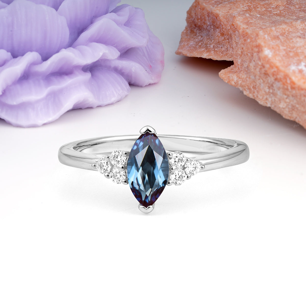 Luxurious Classic 2-Prong Marquise Cut Alexandrite Engagement Ring - Additional view