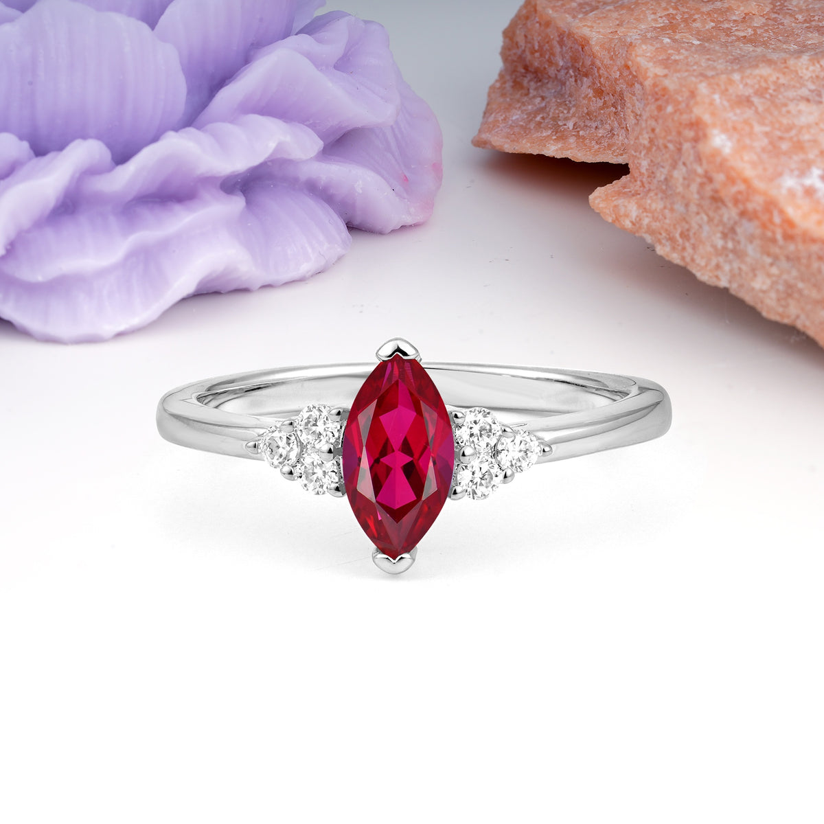 Luxurious Classic 2-Prong Marquise Cut Ruby Engagement Ring - Additional view