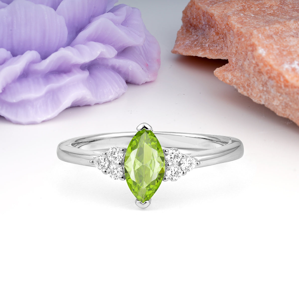 Luxurious Classic 2-Prong Marquise Cut Peridot Engagement Ring - Additional view