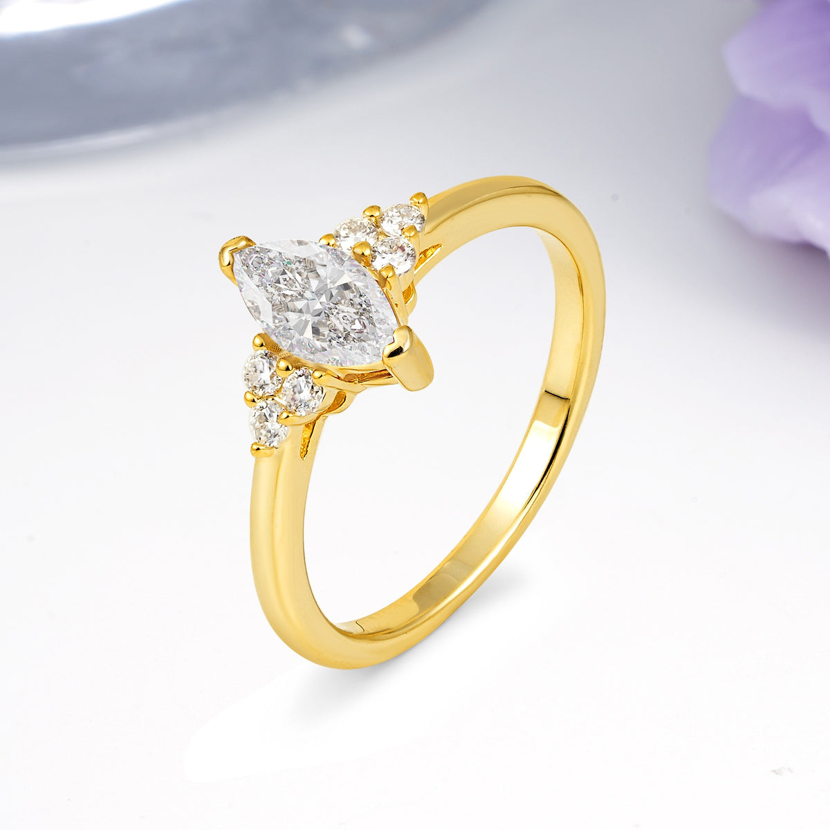 Luxurious Classic 2-Prong Marquise Cut Moissanite Engagement Ring - Additional view