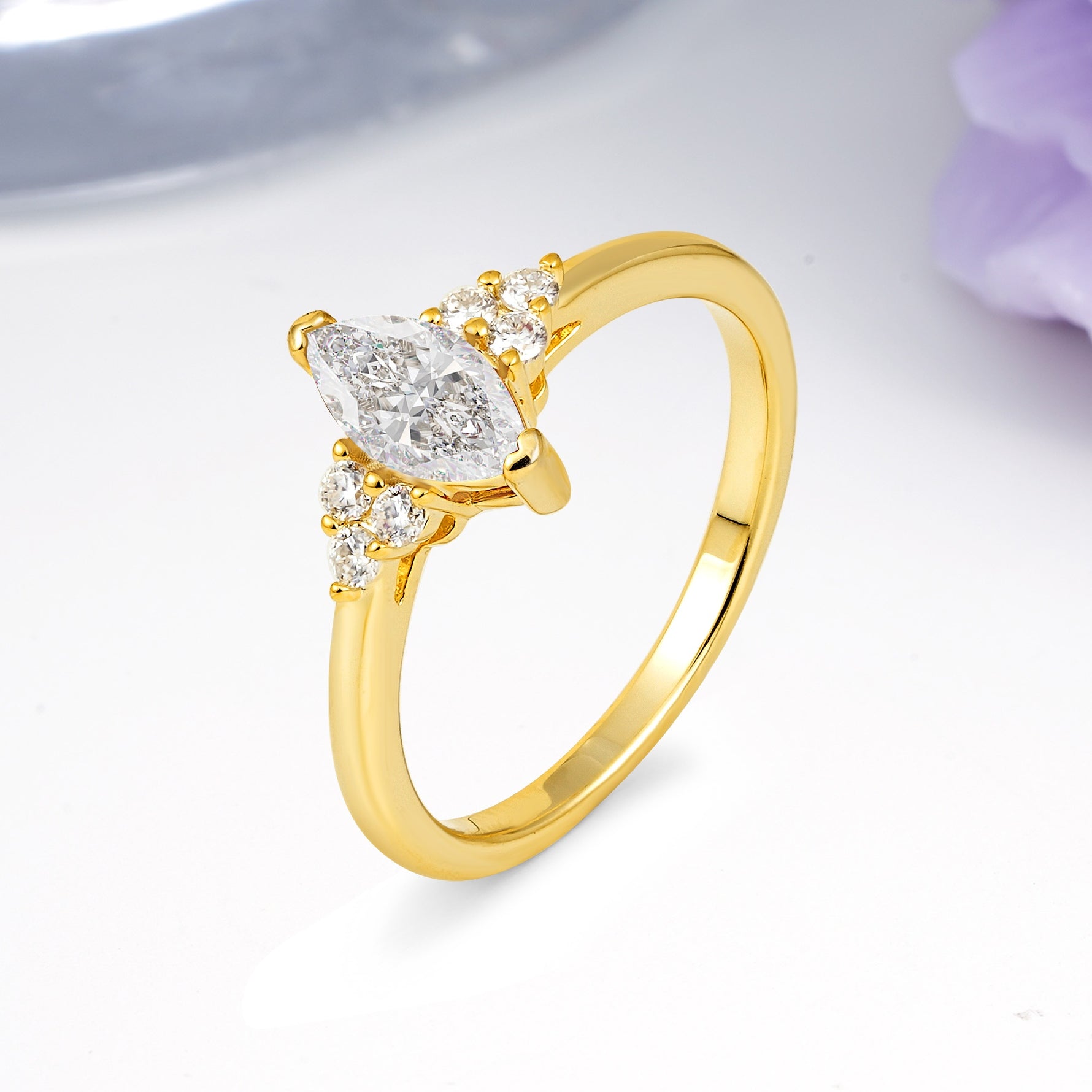 Luxurious Classic 2-Prong Marquise Cut Moissanite Engagement Ring - Additional view