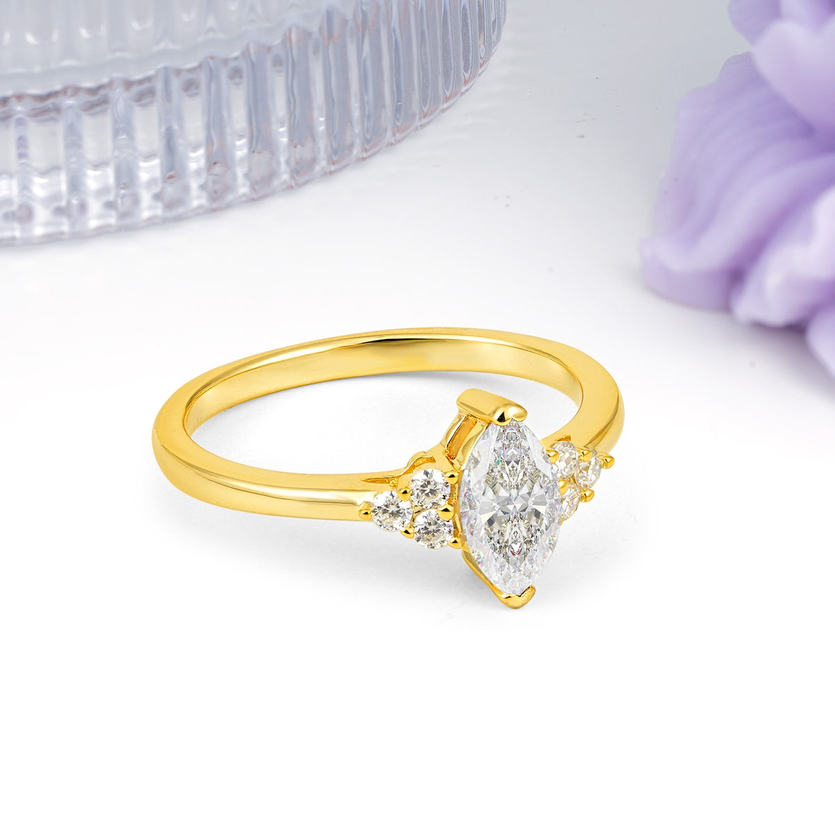 Luxurious Classic 2-Prong Marquise Cut Moissanite Engagement Ring - Additional view