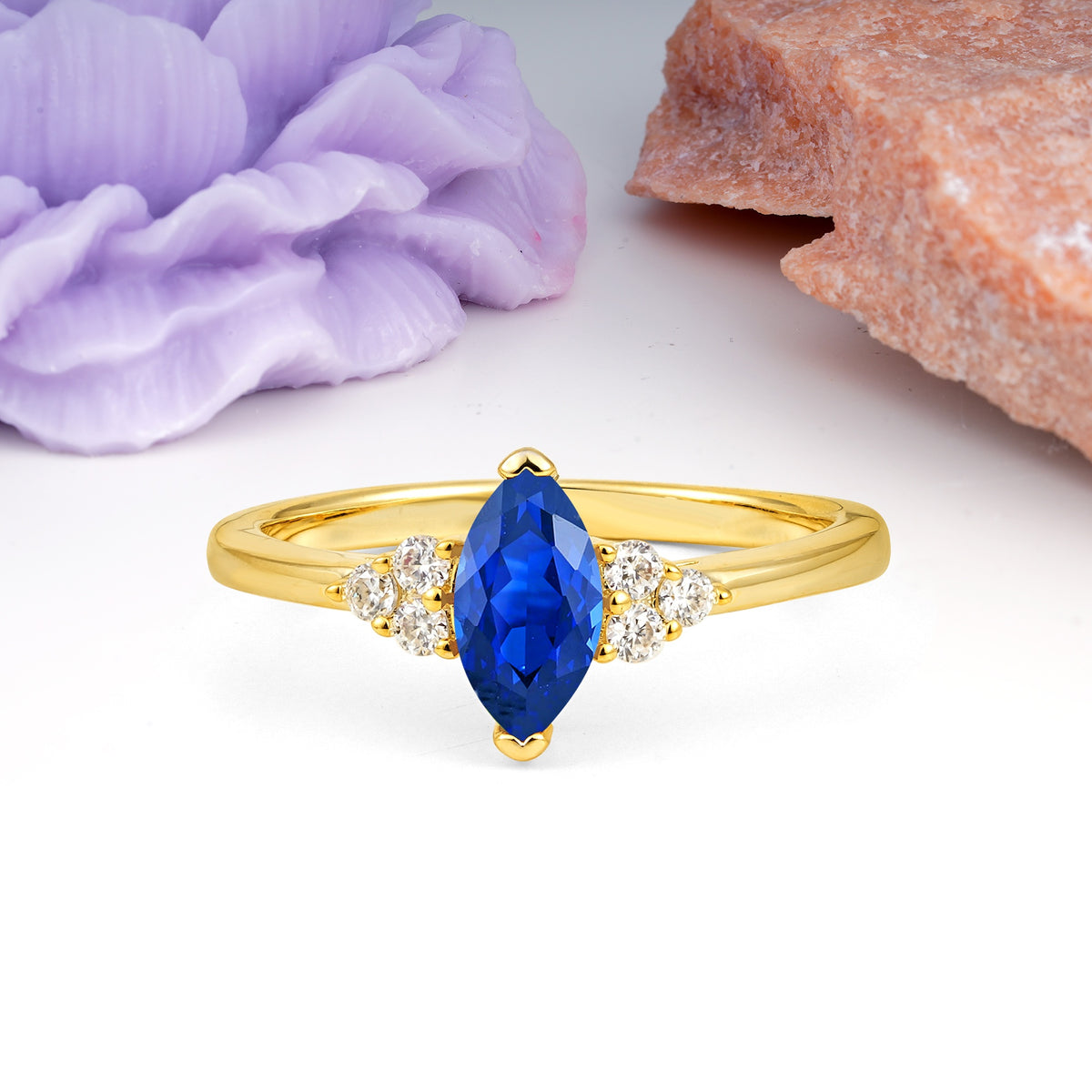 Luxurious Classic 2-Prong Marquise Cut Sapphire Engagement Ring - Additional view