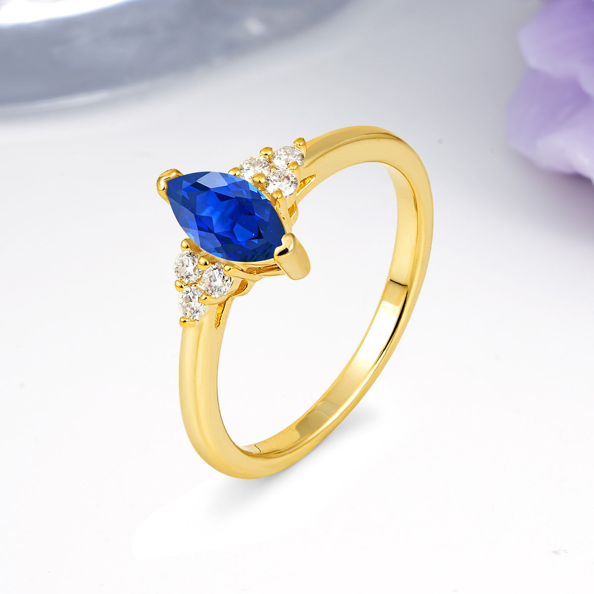 Luxurious Classic 2-Prong Marquise Cut Sapphire Engagement Ring - Additional view