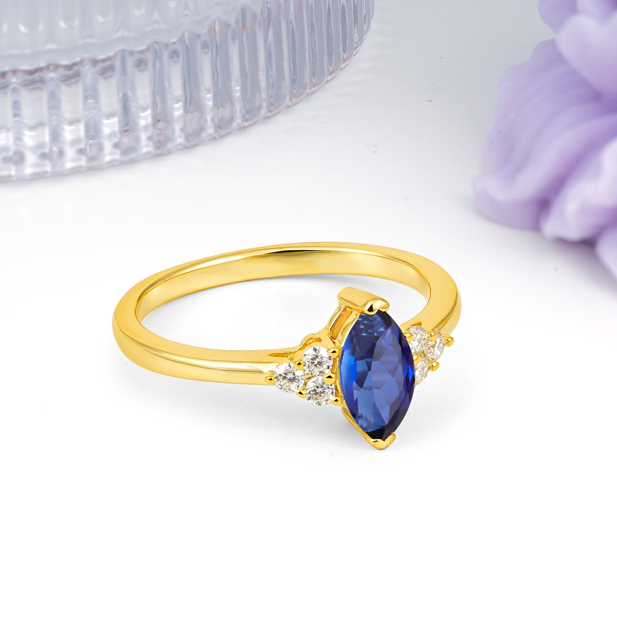 Luxurious Classic 2-Prong Marquise Cut Sapphire Engagement Ring - Additional view