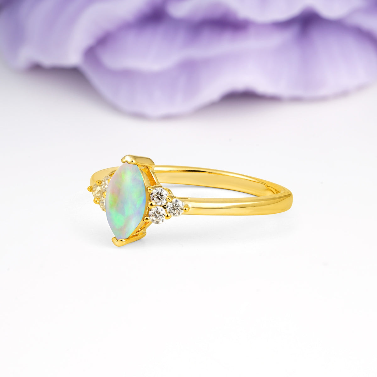 Luxurious Classic 2-Prong Marquise Cut Fire Opal Engagement Ring - Additional view