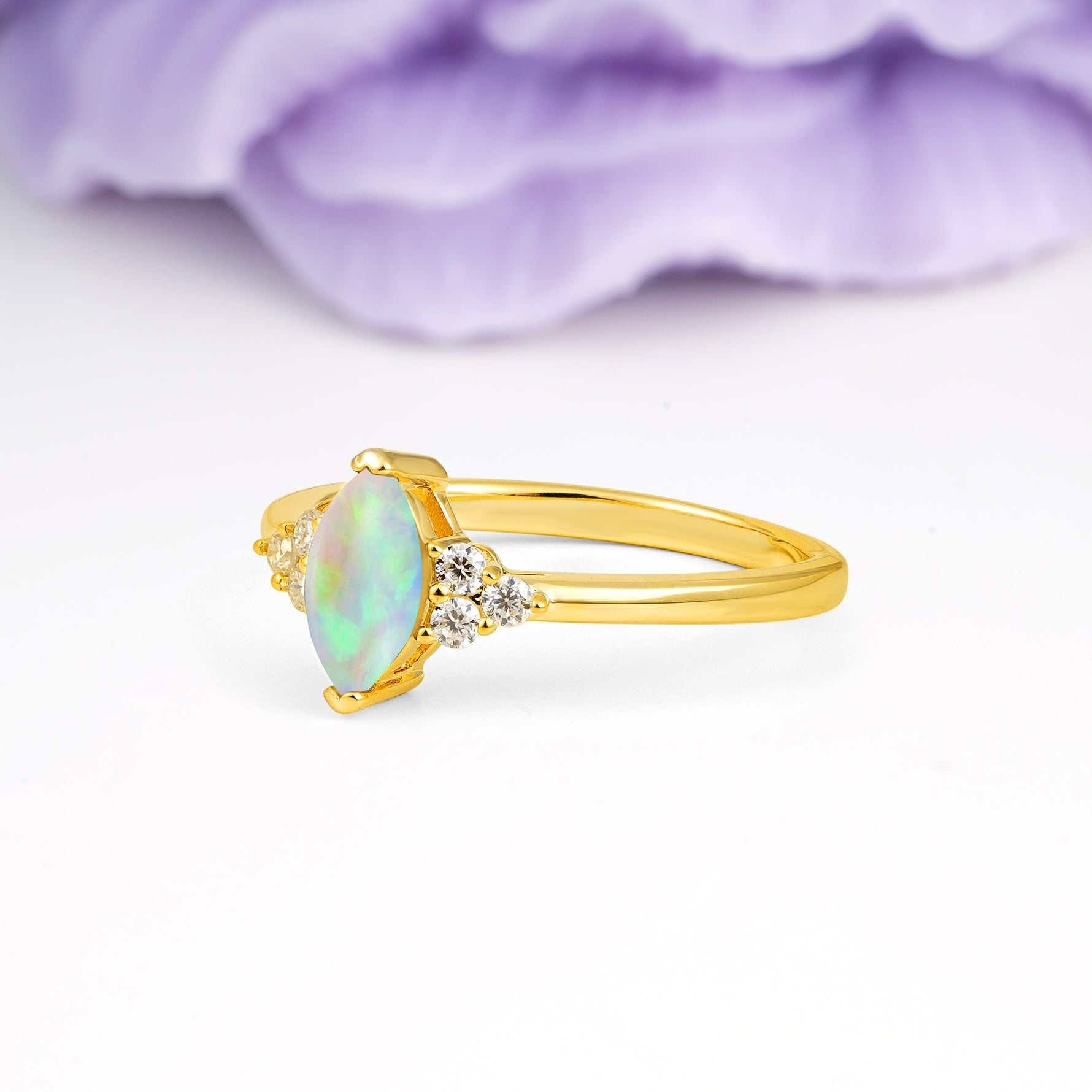 Luxurious Classic 2-Prong Marquise Cut Fire Opal Engagement Ring - Additional view