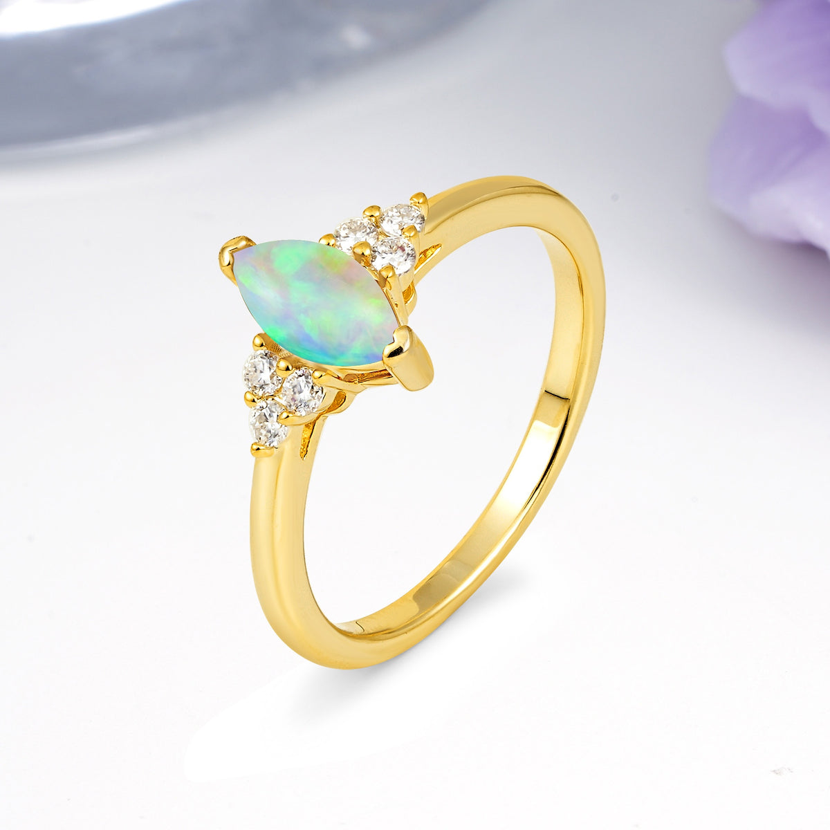 Luxurious Classic 2-Prong Marquise Cut Fire Opal Engagement Ring - Additional view