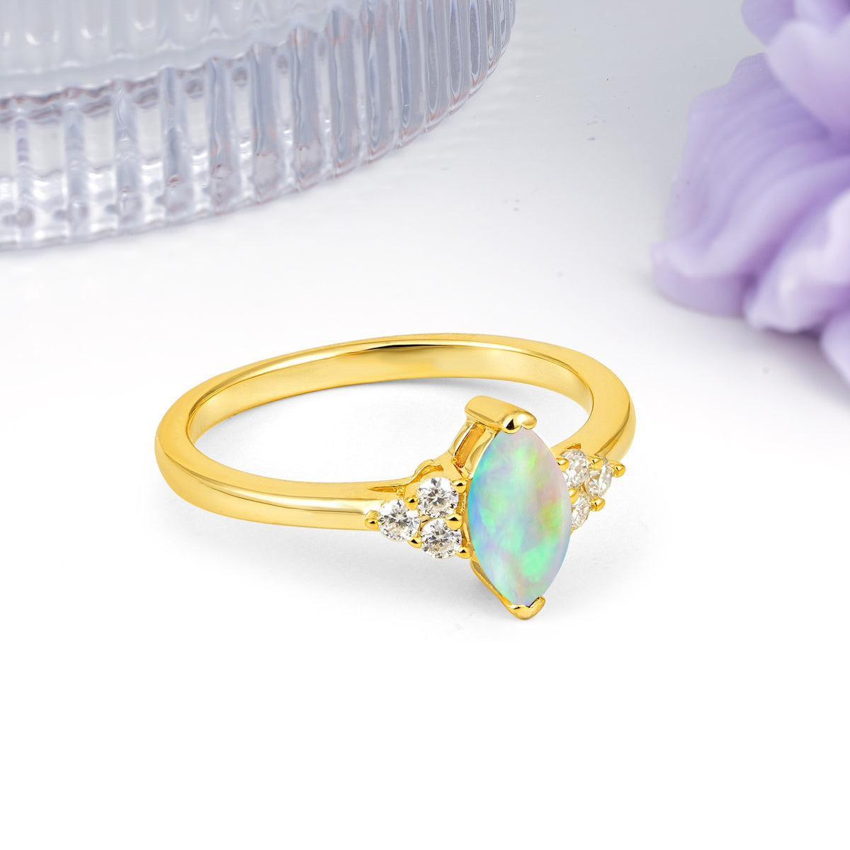 Luxurious Classic 2-Prong Marquise Cut Fire Opal Engagement Ring - Additional view