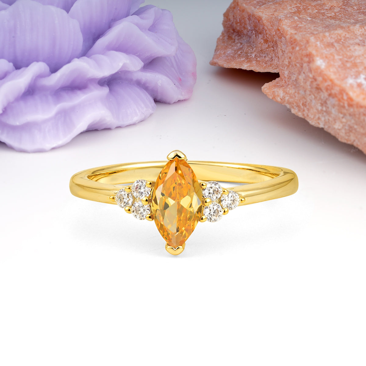 Luxurious Classic 2-Prong Marquise Cut Citrine Engagement Ring - Additional view