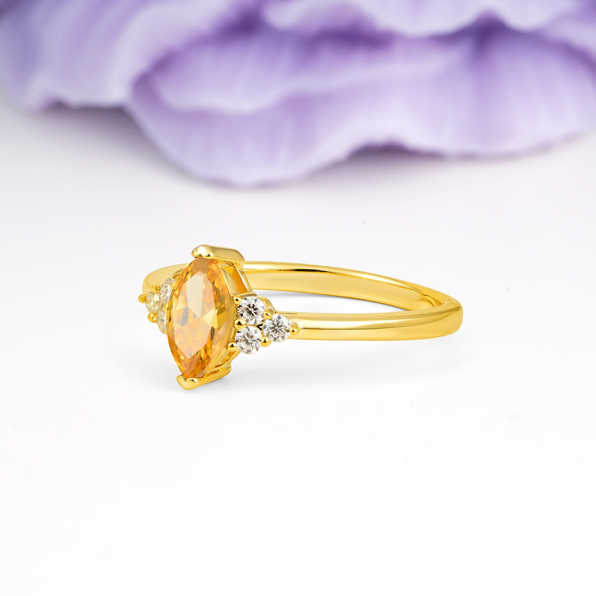 Luxurious Classic 2-Prong Marquise Cut Citrine Engagement Ring - Additional view