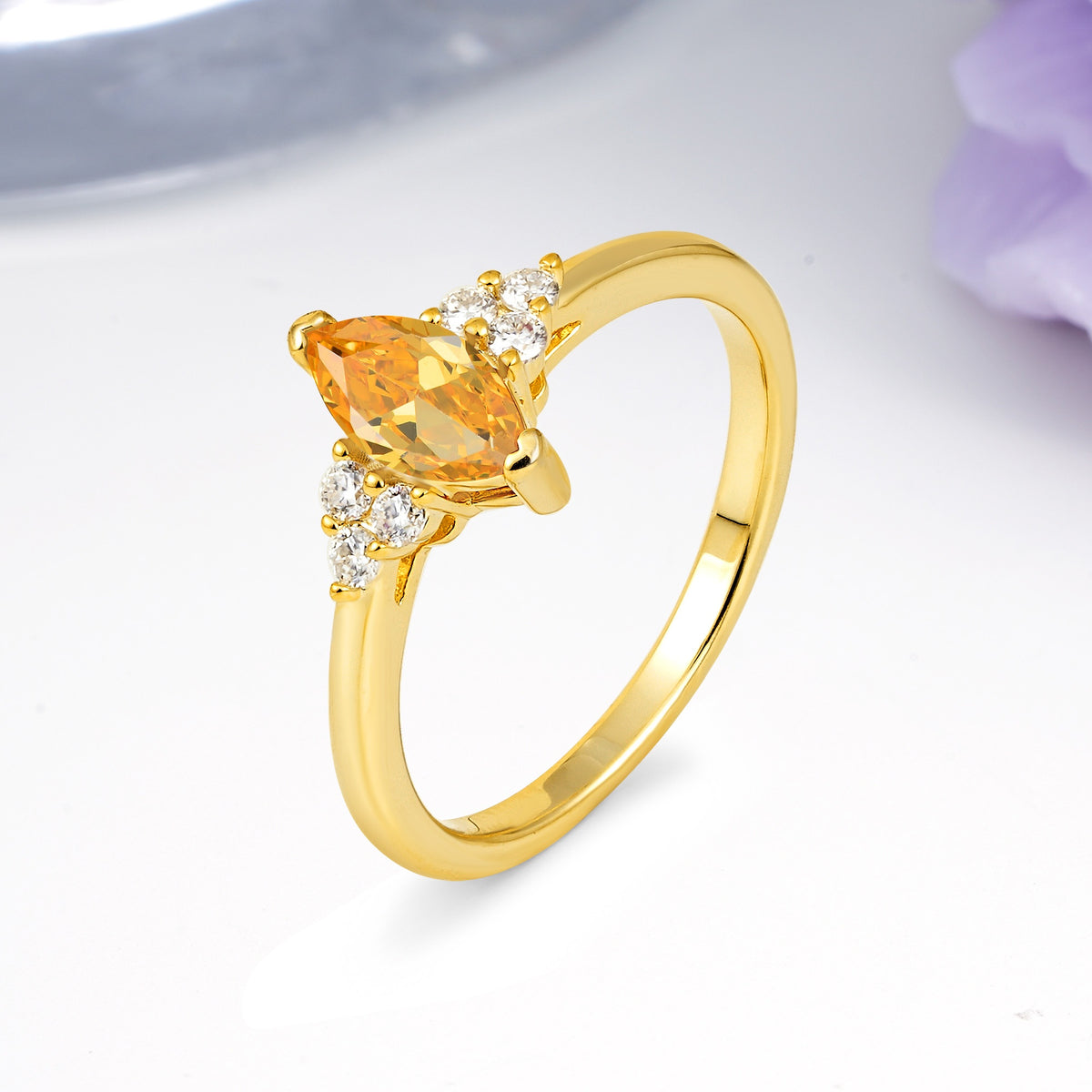 Luxurious Classic 2-Prong Marquise Cut Citrine Engagement Ring - Additional view