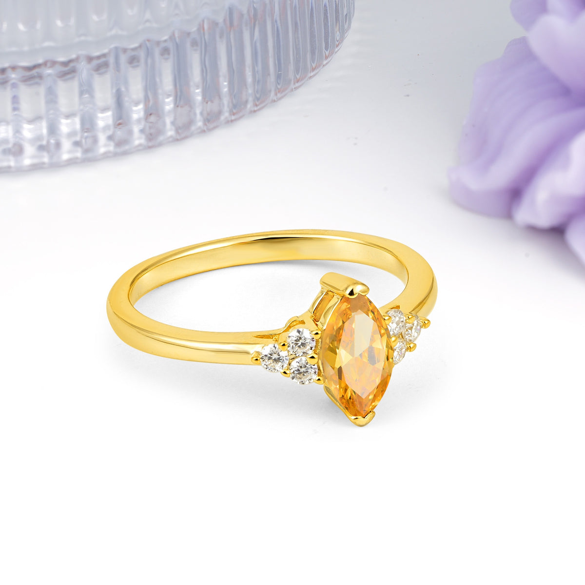 Luxurious Classic 2-Prong Marquise Cut Citrine Engagement Ring - Additional view